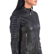 Adalyn Quilted Leather Biker Jacket Women, Black