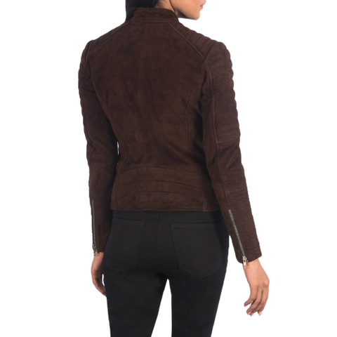 Quilted Mocha Suede Jacket Women, Brown