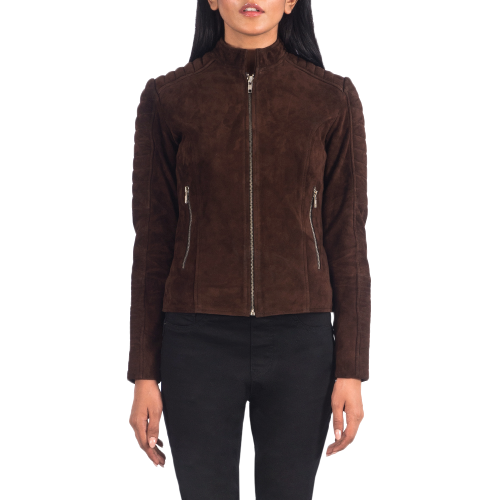 Quilted Mocha Suede Jacket Women, Brown