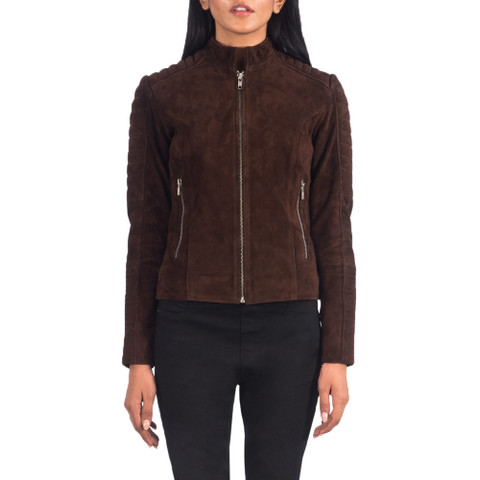 Quilted Mocha Suede Jacket Women, Brown