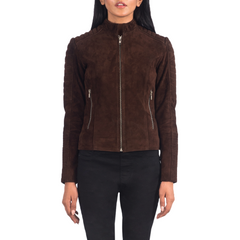 Quilted Mocha Suede Jacket Women, Brown