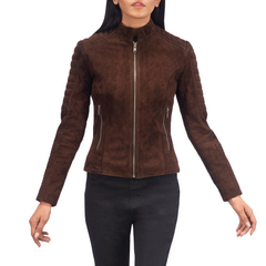 Quilted Mocha Suede Jacket Women, Brown