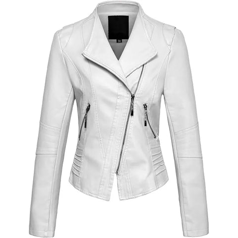 Women's Casual Collarless Cropped Leather Jacket