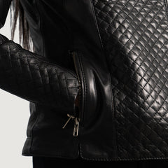 Womens Biker Quilted Leather Black Jacket