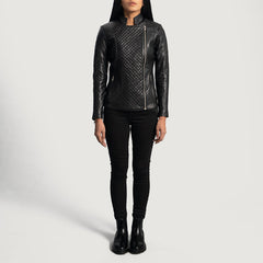Womens Biker Quilted Leather Black Jacket