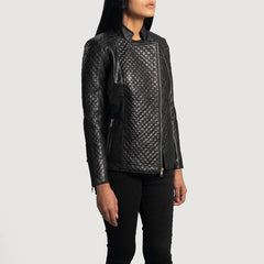 Womens Biker Quilted Leather Black Jacket
