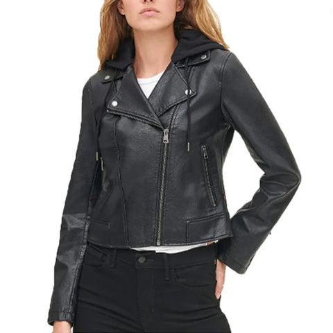 Hooded Jacket Women, Black Biker Jacket