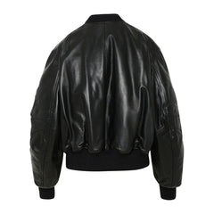 McQueen Leather Bomber Jacket Women, Black