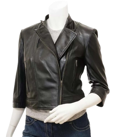 Cropped Leather Jacket, Women Biker Jacket