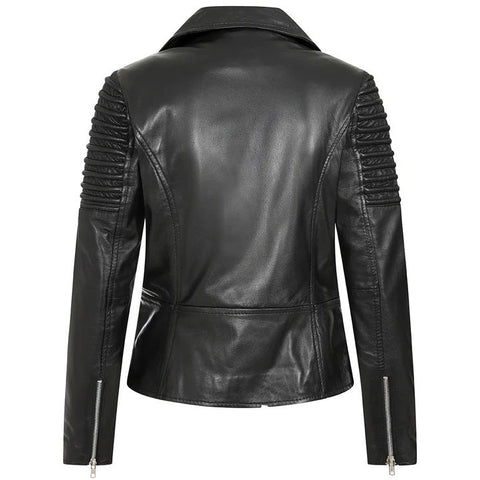 Women's Black Leather Motorcycle Jacket