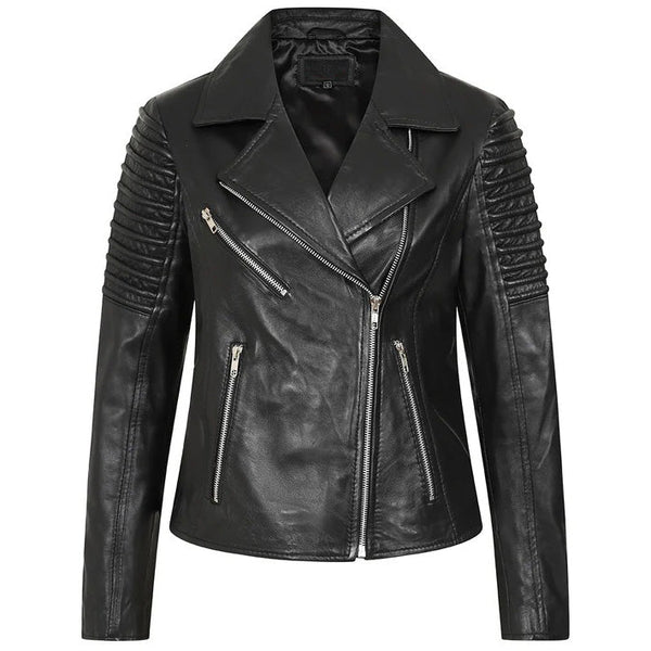 Women's Black Leather Motorcycle Jacket