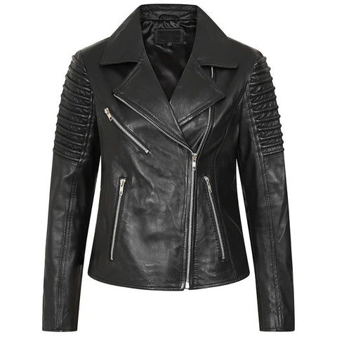 Women's Black Leather Motorcycle Jacket