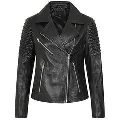 Women's Black Leather Motorcycle Jacket
