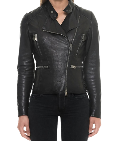 Sheep Padded Leather Biker Jacket Women