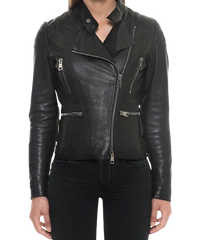 Sheep Padded Leather Biker Jacket Women
