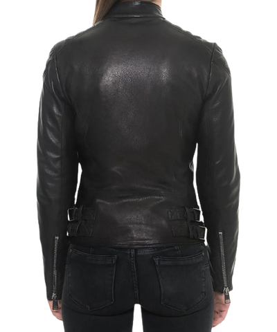Sheep Padded Leather Biker Jacket Women