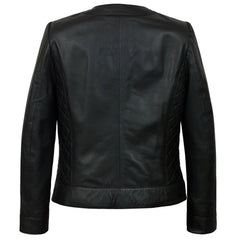 Biker Quilted Leather Jacket Women, Black
