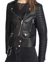 Sheep Leather Biker Jacket Women, Black