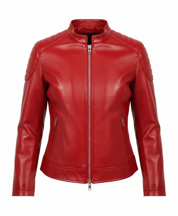 Womens Slim Fit Red Biker Jacket