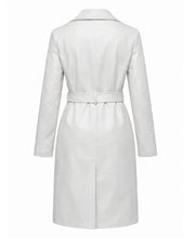 Womens White Belted Leather Coat