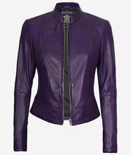 Amy Womens Vintage Purple Leather Biker Jacket