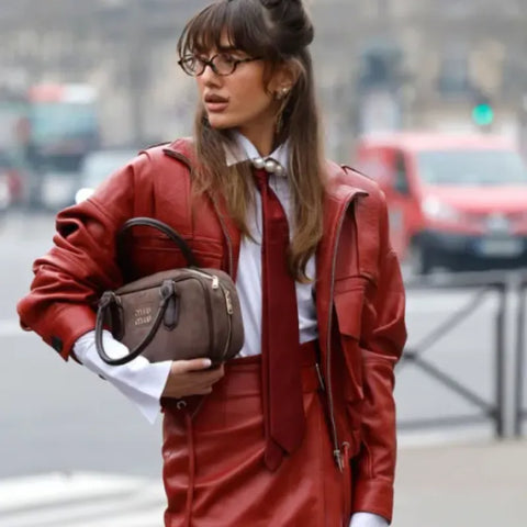 Paris Fashion Week 2025 Red Leather Jacket