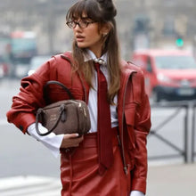 Paris Fashion Week 2025 Red Leather Jacket
