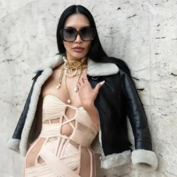 Zarina Yeva Paris Fashion Week Shearling Leather Jacket