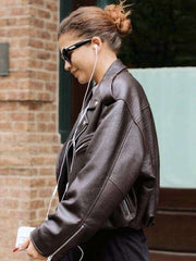 Zendaya Street Style Biker Leather Jacket