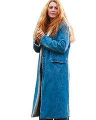 It Ends With Us 2024 Blake Lively Blue Denim Shearling Coat