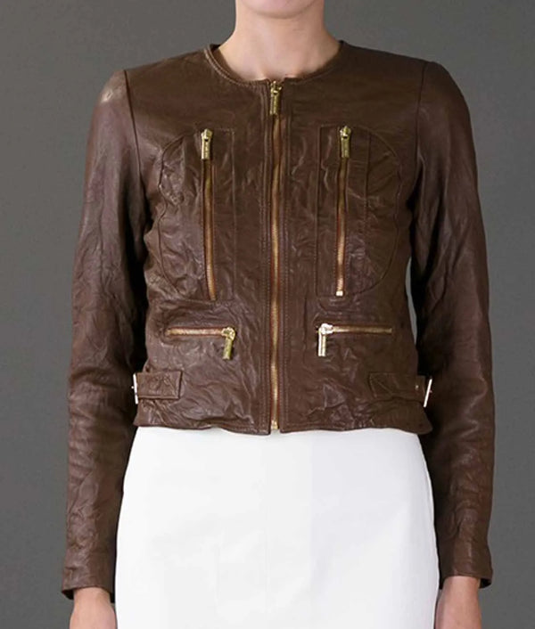 Beauty & The Beast Kristin Kreuk Brown Leather Cropped Jacket