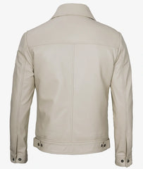 Men's Classic Shirt Collar Beige Leather Jacket