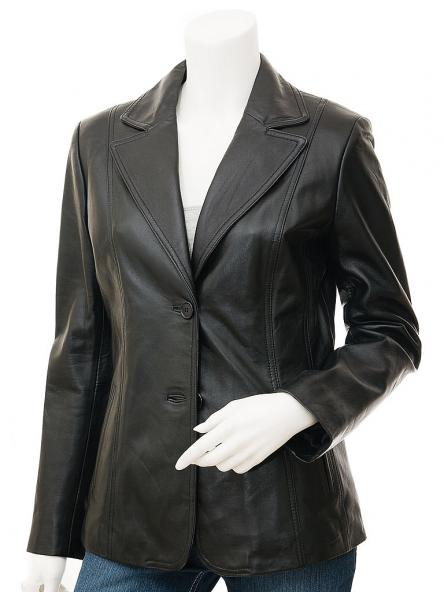 Lambskin Leather Blazer Women Black