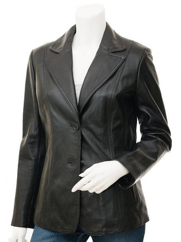 Lambskin Leather Blazer Women Black