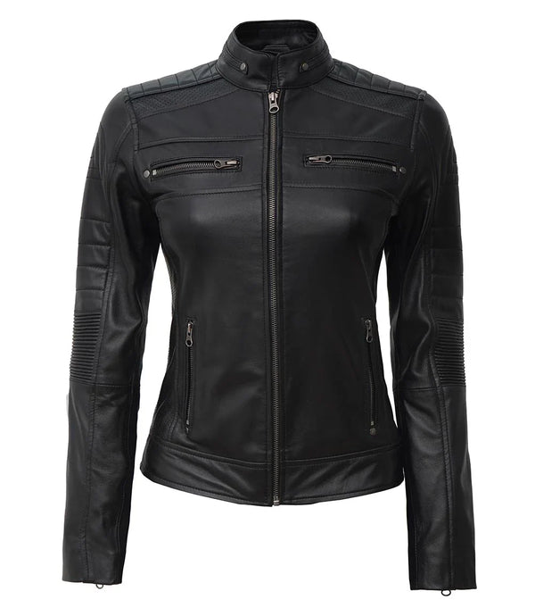 Women's Black Cafe Racer Leather Jacket