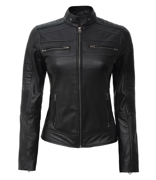 Women's Black Cafe Racer Leather Jacket