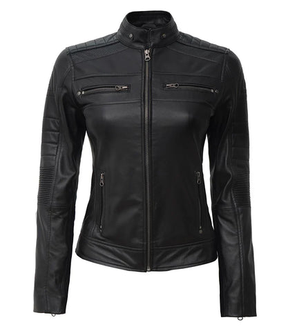 Women's Black Cafe Racer Leather Jacket