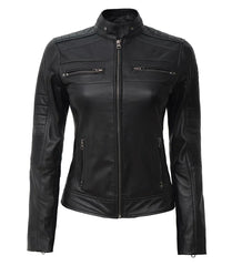 Women's Black Cafe Racer Leather Jacket