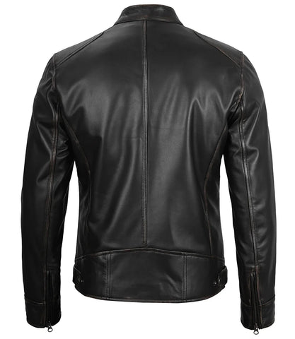 Dodge Men's Black Leather Cafe Racer Jacket