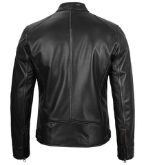 Dodge Men's Black Leather Cafe Racer Jacket