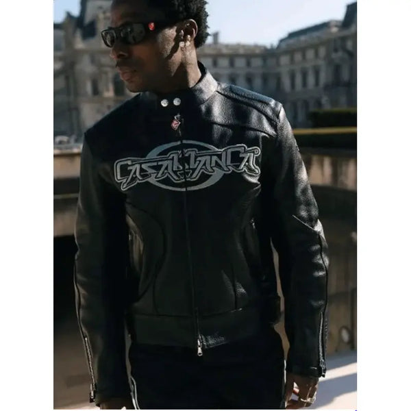 Asake Casablanca PFW Black Leather Jacket
