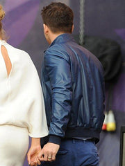 Blake Lively and Ryan Reynolds Blue Leather Jacket
