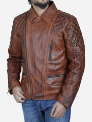 Knight Men's Brown Vintage Motorcycle Leather Jacket