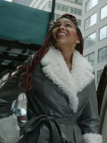 Camille Parks Harlem Season 01 Grey Shearling Leather Jacket