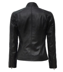 Women's Black Cafe Racer Leather Jacket