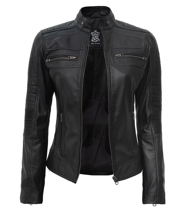 Women's Black Cafe Racer Leather Jacket