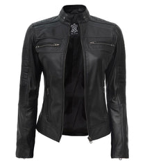 Women's Black Cafe Racer Leather Jacket