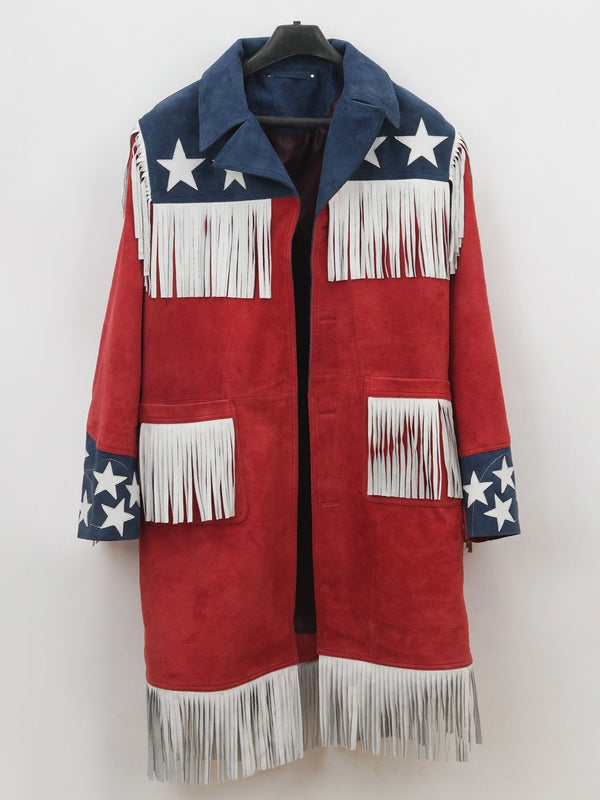 US Flag Cowgirl Vintage Fringe Leather Jacket