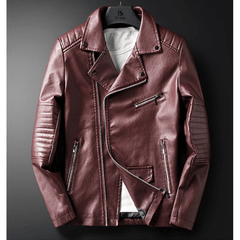 Zipper Washed Motorcycle Leather Jacket