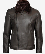 Men's Shearling Lined Dark Brown Moto Leather Jacket